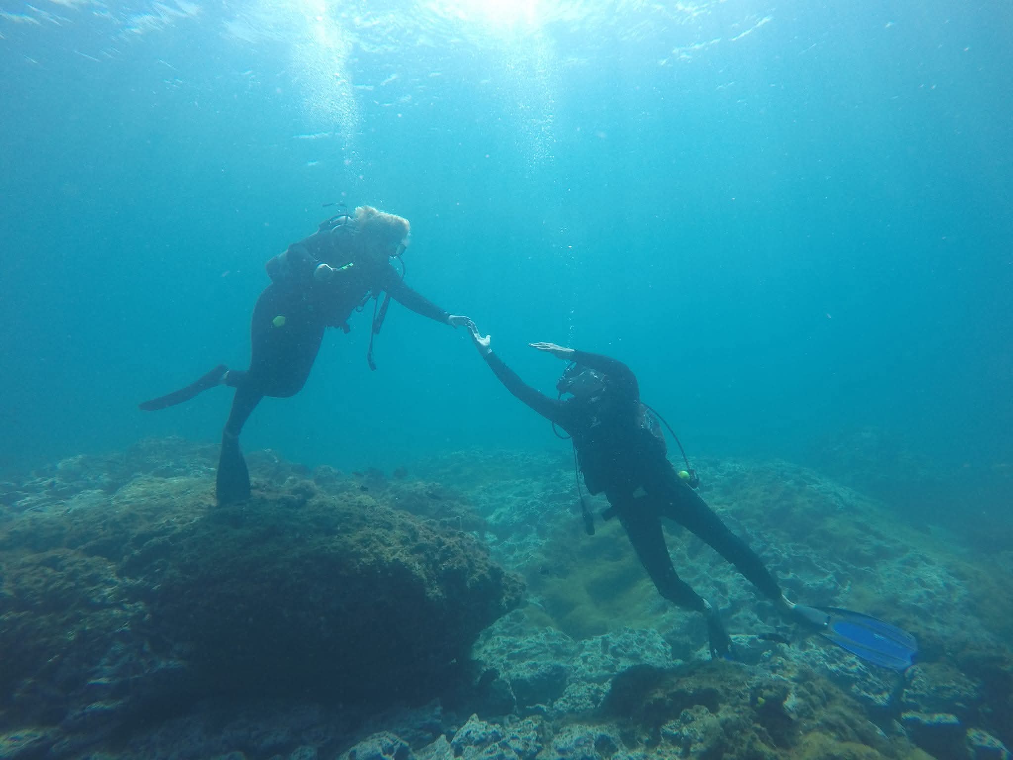 Buzos sobre el arrecife en las aguas de La Cruz